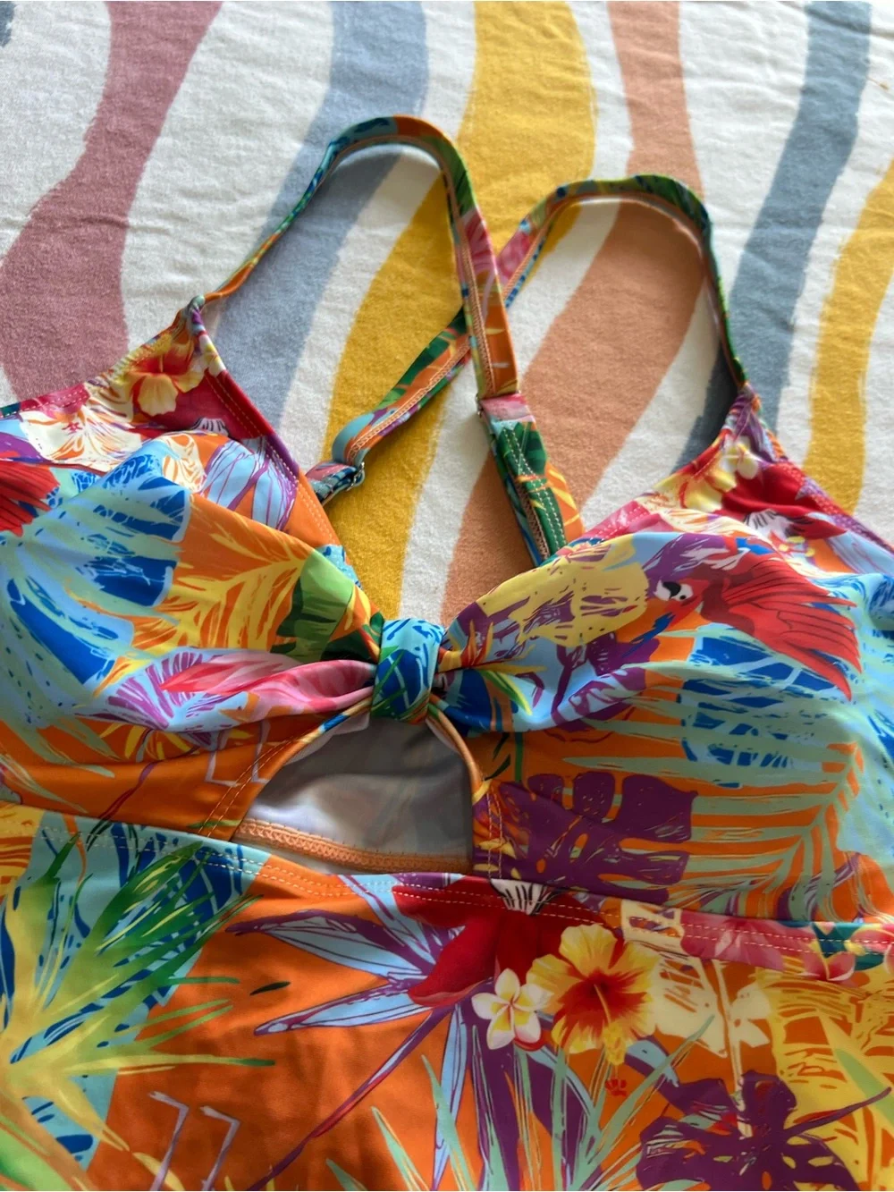 woman’s Orange Tropical Floral One-Piece Swim Top - Unbranded